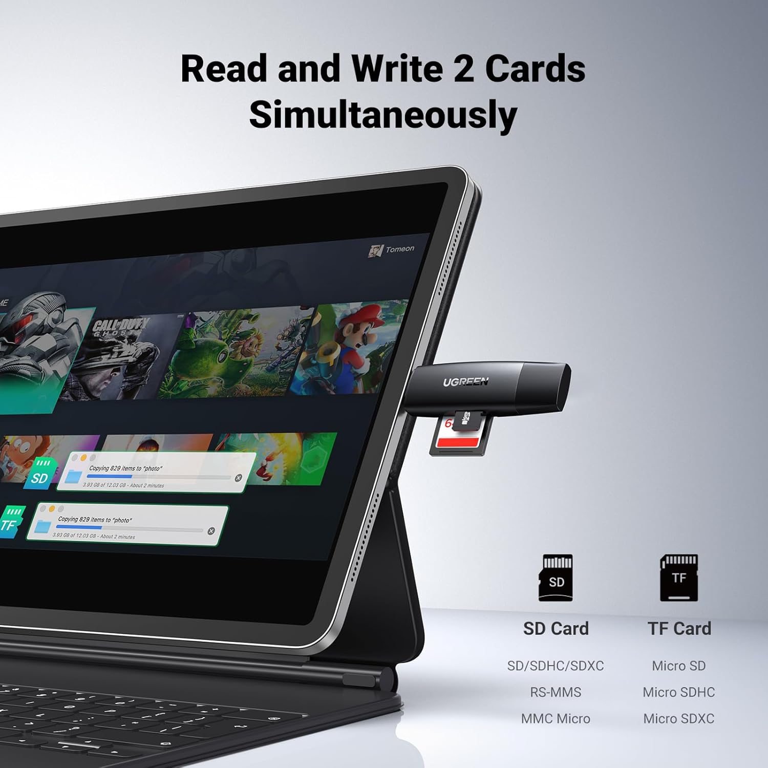 UGREEN USB-A & USB-C SD Card Reader – Dual Slot, 5Gbps, OTG-Ready