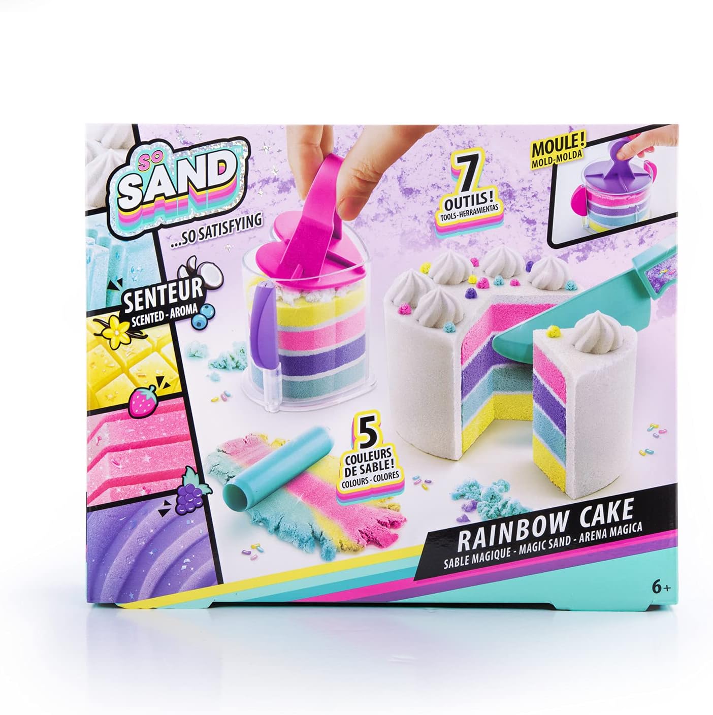 مجموعة أدوات صنع الرمل السحري DIY من So Sand - كعكة قوس قزح ملونة ممتعة