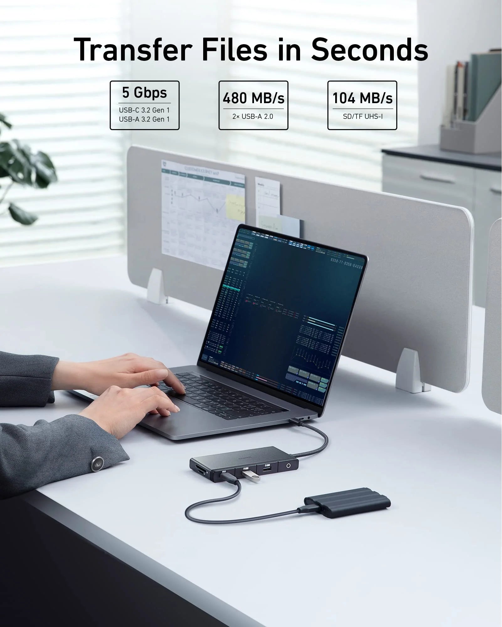 موزع Anker 552 USB-C (9 في 1، HDMI بدقة 4K) B2B - UN (باستثناء الصين وأوروبا) أسود، الإصدار 1