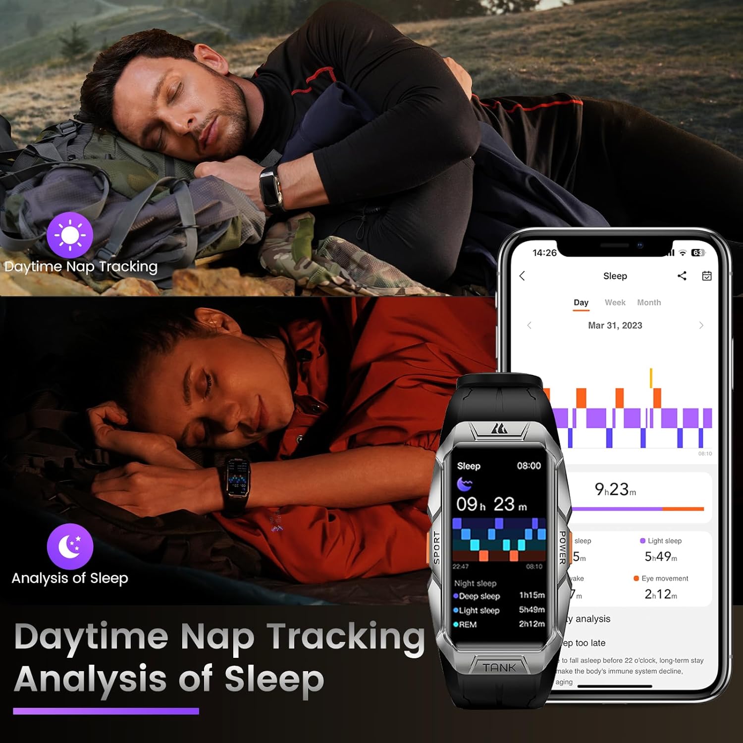 KOSPET TANK X1ساعة الذكية المتينة بشاشة المولد منحنية ثلاثية الأبعاد