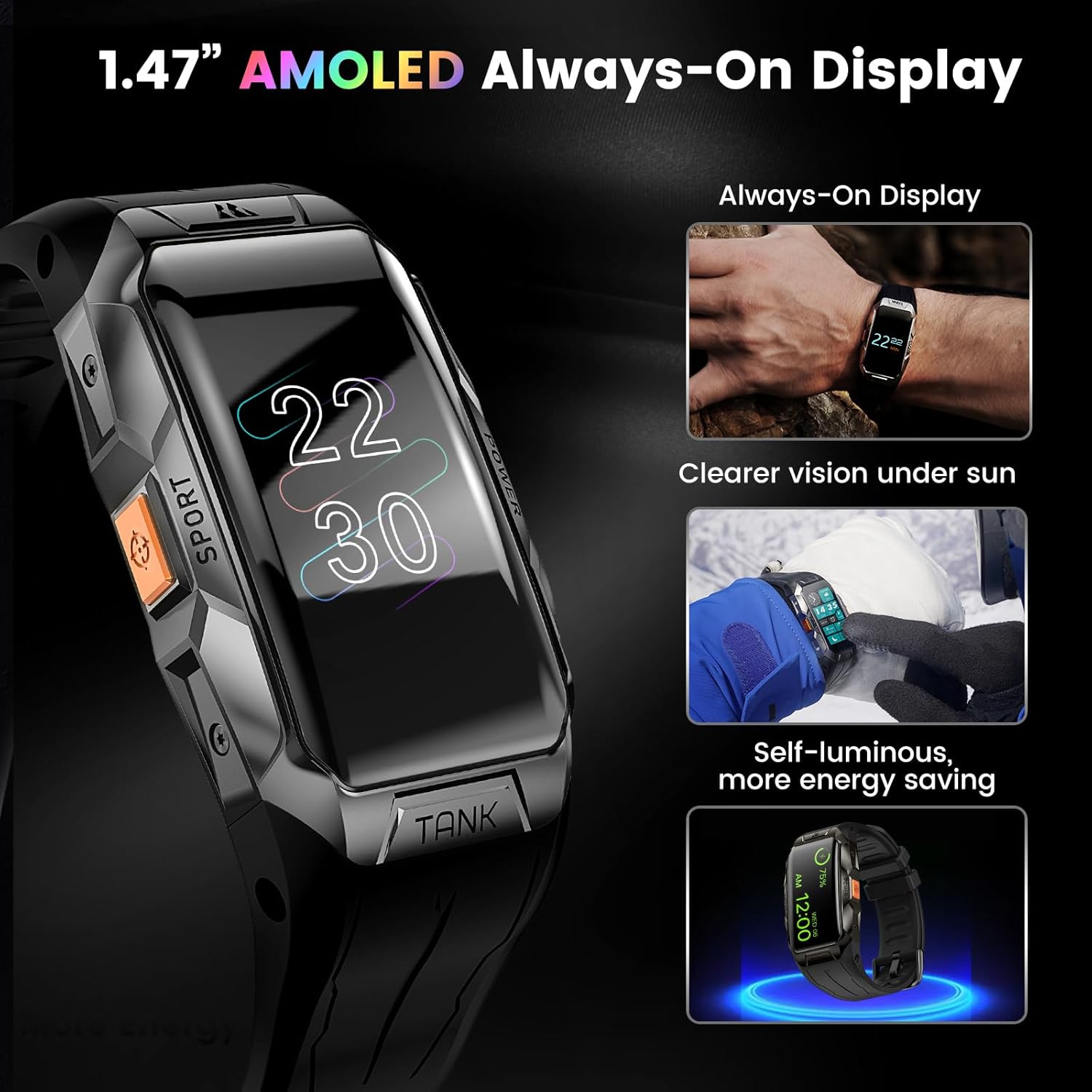 KOSPET TANK X1ساعة الذكية المتينة بشاشة المولد منحنية ثلاثية الأبعاد