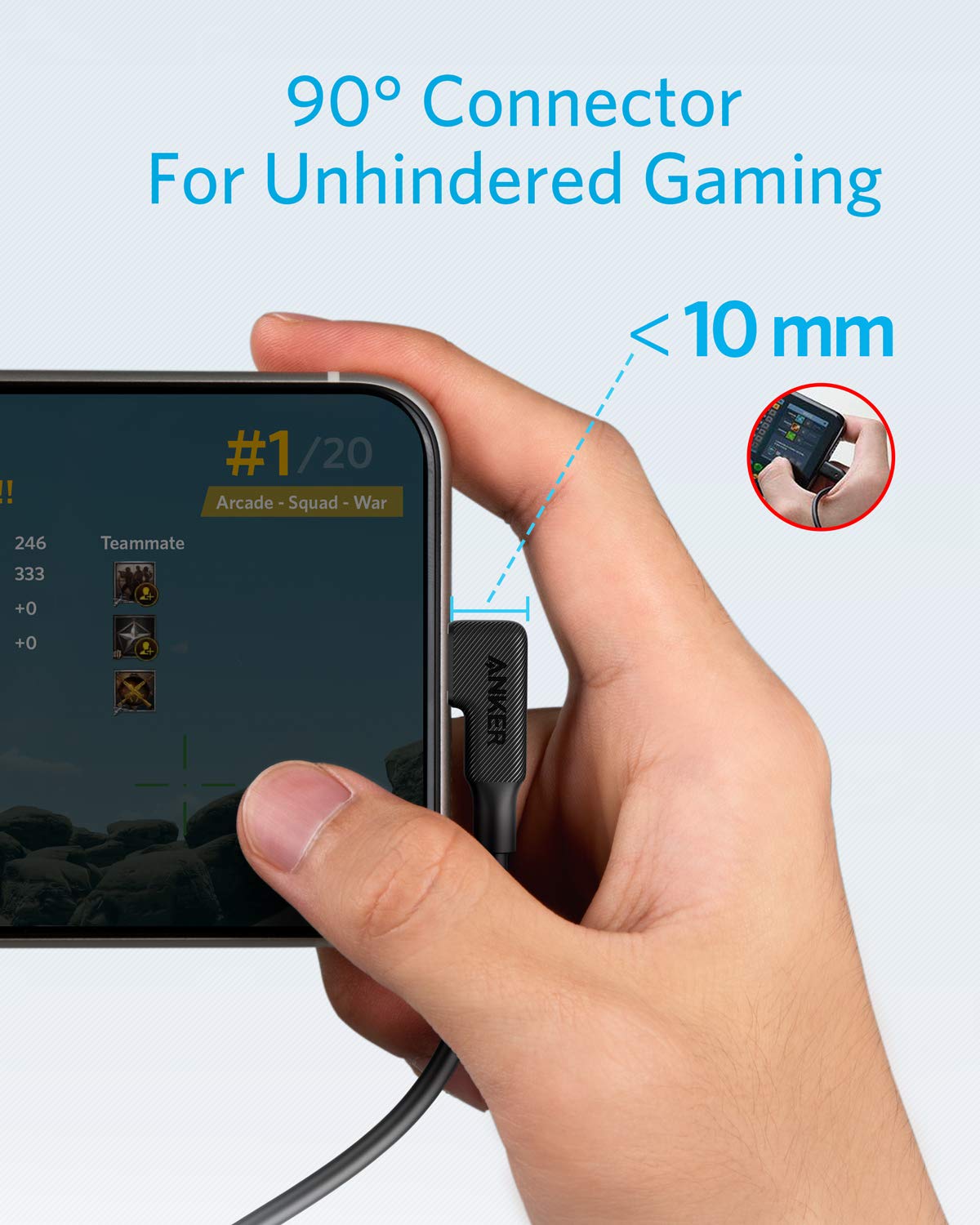 كابل Anker PowerLine C إلى Lightning بزاوية قائمة بطول 6 أقدام - أسود