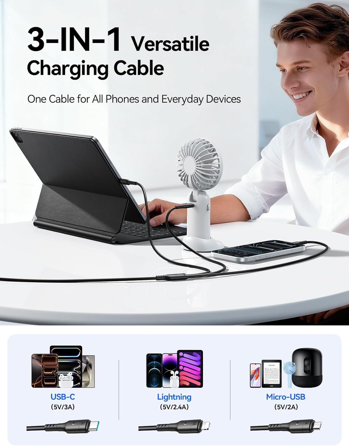 كابل Joyroom S-A61 OmniGo 3-in-1 شحن سريع 3.5A 1.2 م