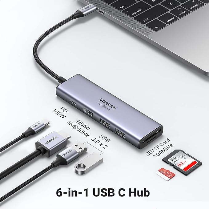 UGREEN 60384: 6-in-1 USB-C Hub with HDMI 4K & 100W PD