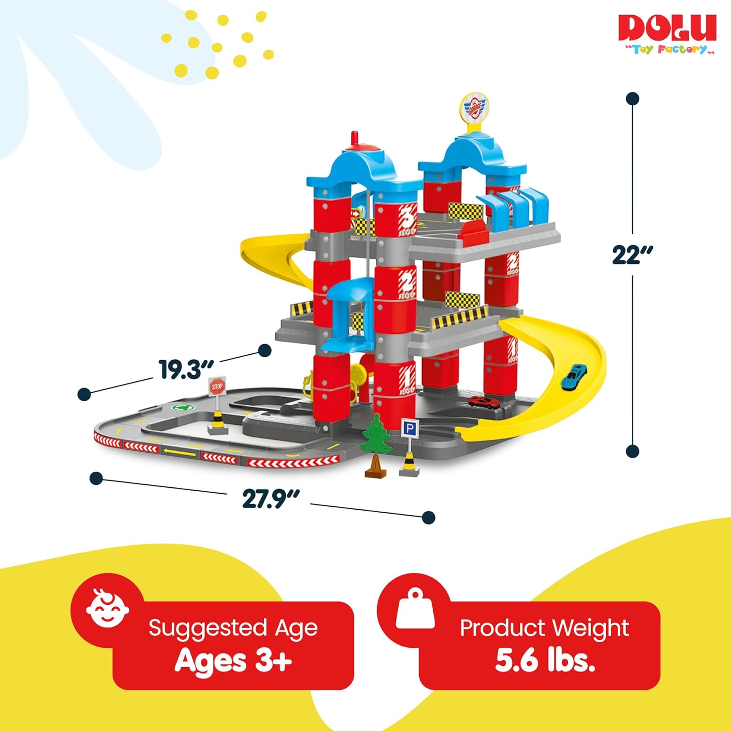 DOLU 3-Level Car Garage Playset with Lift & 2 Diecast Cars