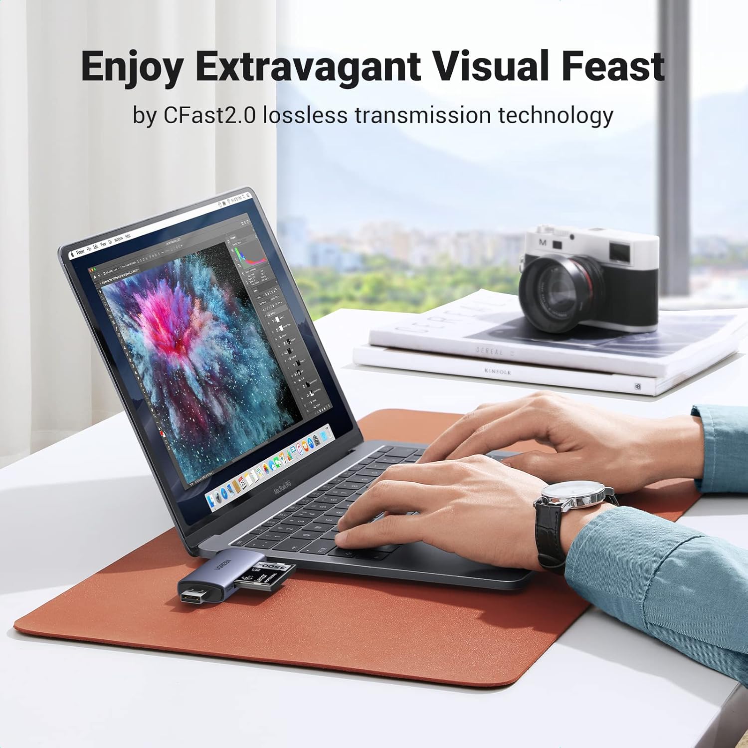 UGREEN CFast 2.0 Card Reader – USB-C & USB-A, Aluminum.