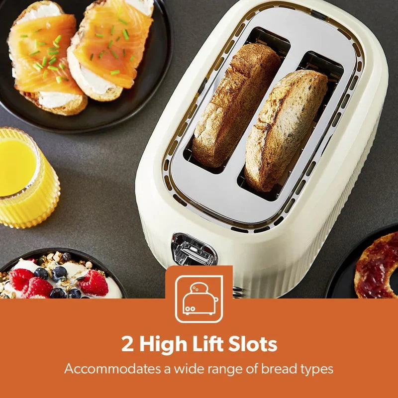 Geepas Fluted 2-Slice Toaster, 6 Browning Levels, Cream GBT36558UK-CR