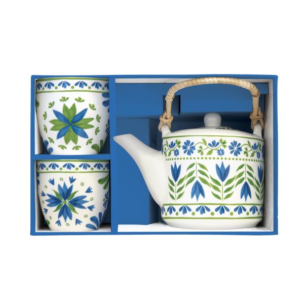 Easy Life Flowers Garden Tea Set - Blue & Green