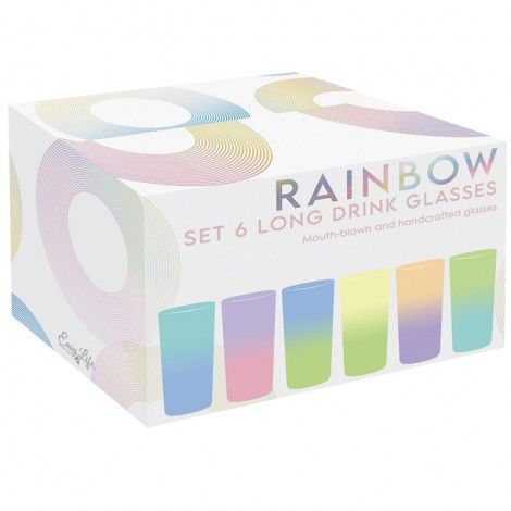 طقم كاسات زجاج 6 قطع 430 مل Easy Life Rainbow - ألوان متعددة