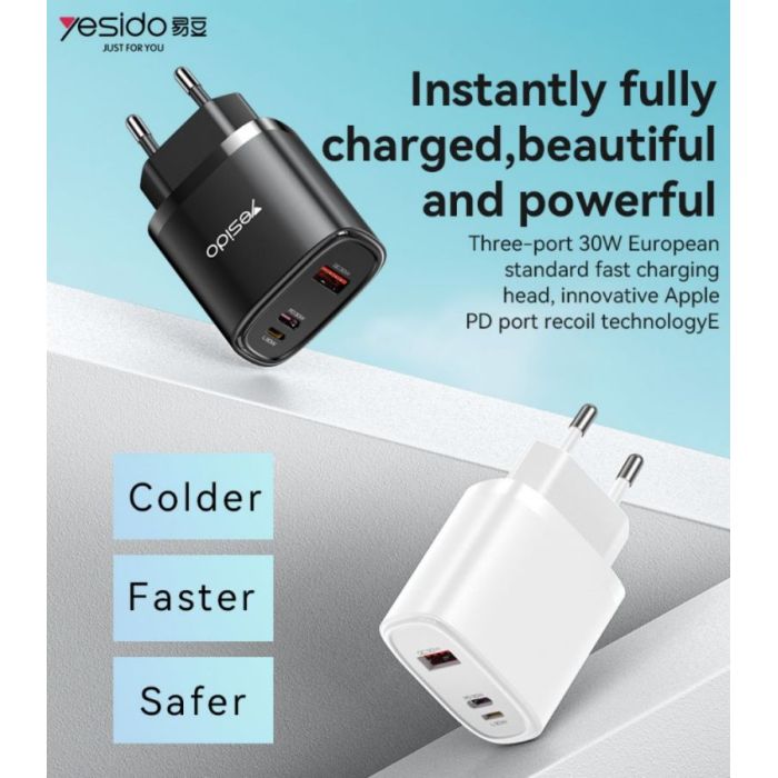 YC52 PC Fireproof Charger - 30W Fast Charging with 3 Ports