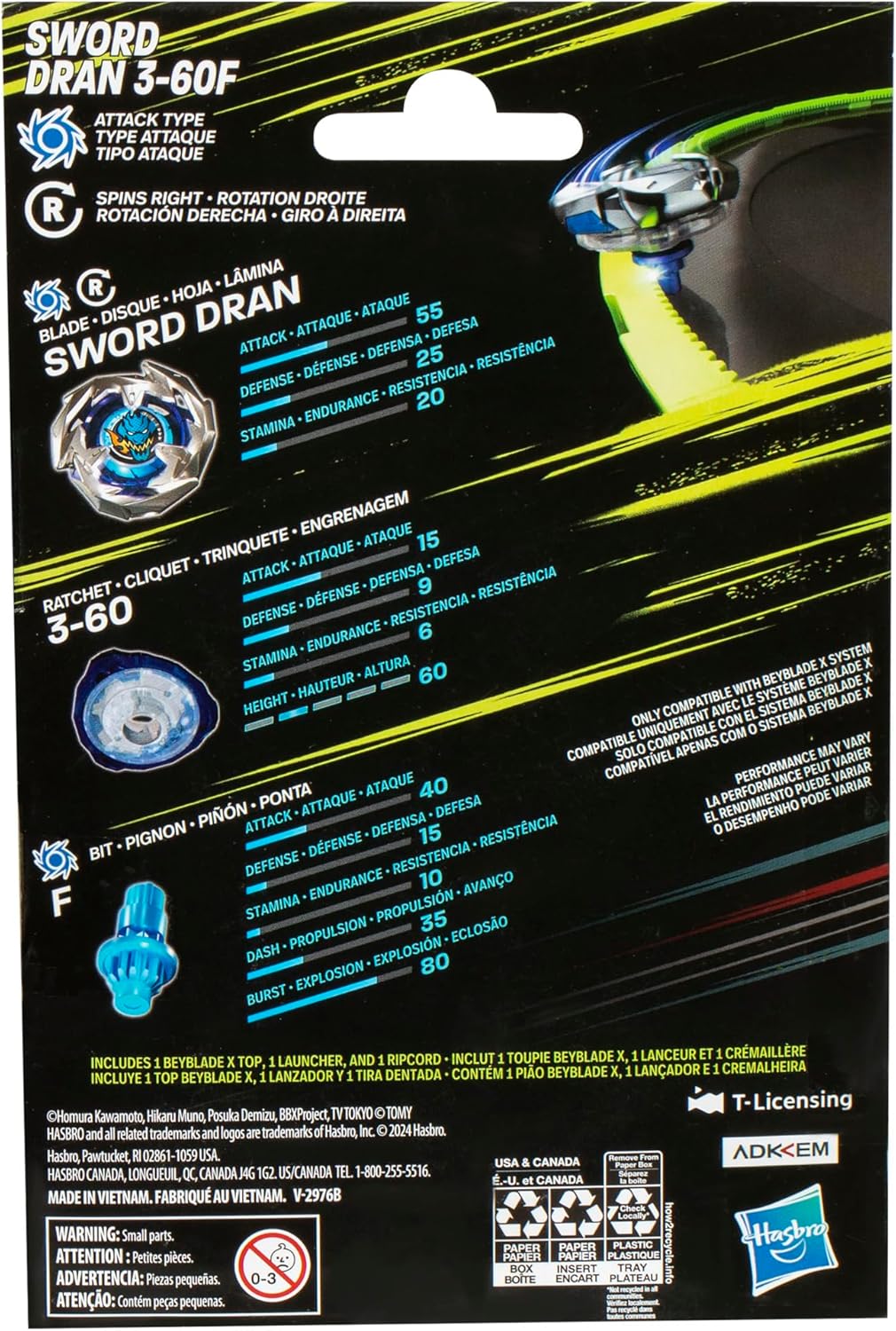 Beyblade X Sword Dran 3-60F Starter Pack | Attack Type Right-Spinning Top & Launcher