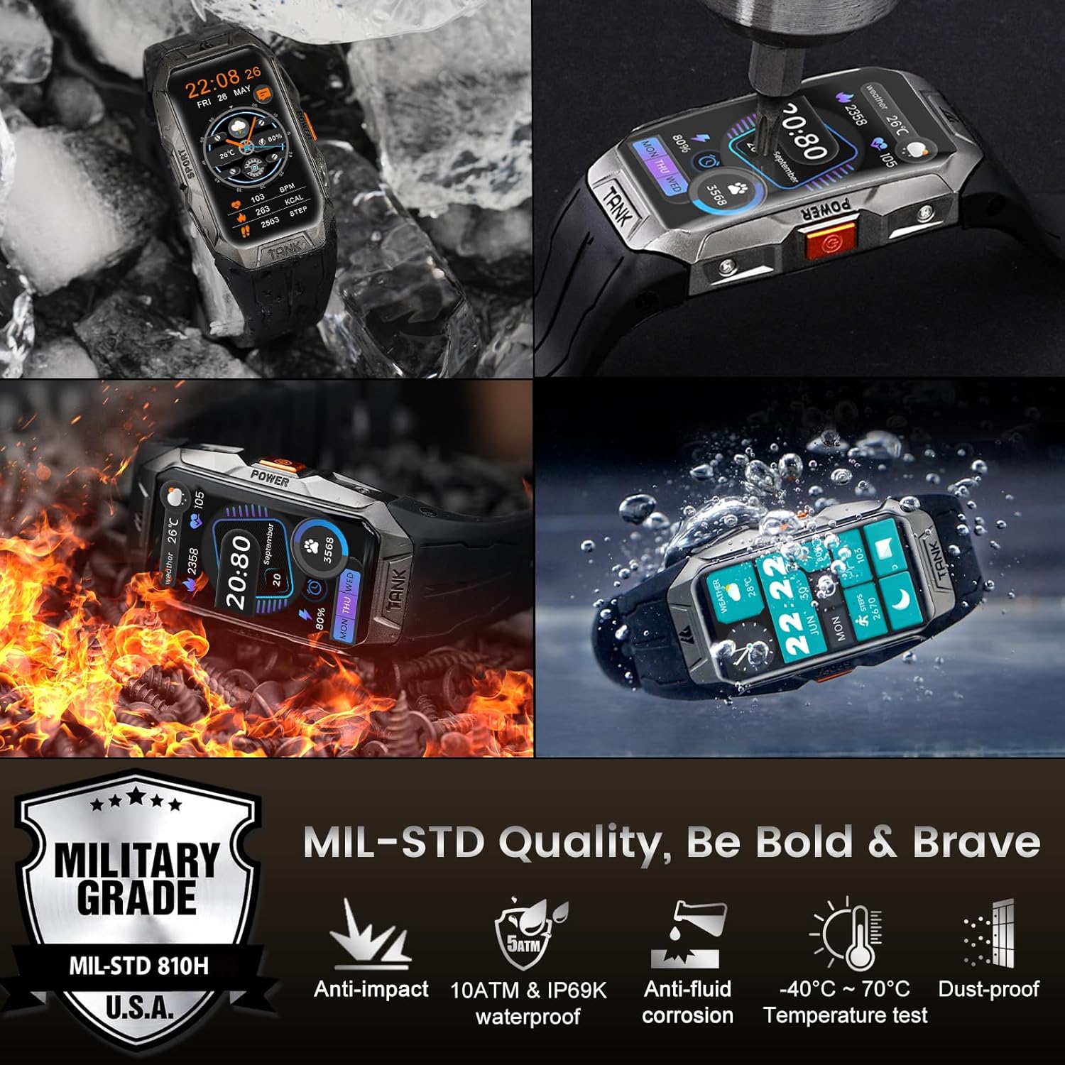 KOSPET TANK X1ساعة الذكية المتينة بشاشة المولد منحنية ثلاثية الأبعاد