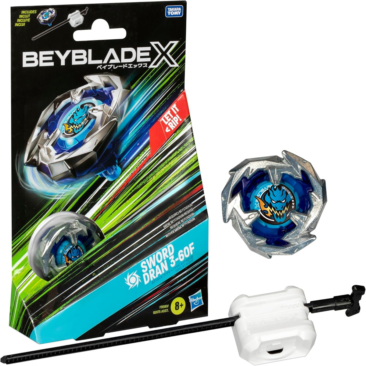 Beyblade X Sword Dran 3-60F Starter Pack | Attack Type Right-Spinning Top & Launcher