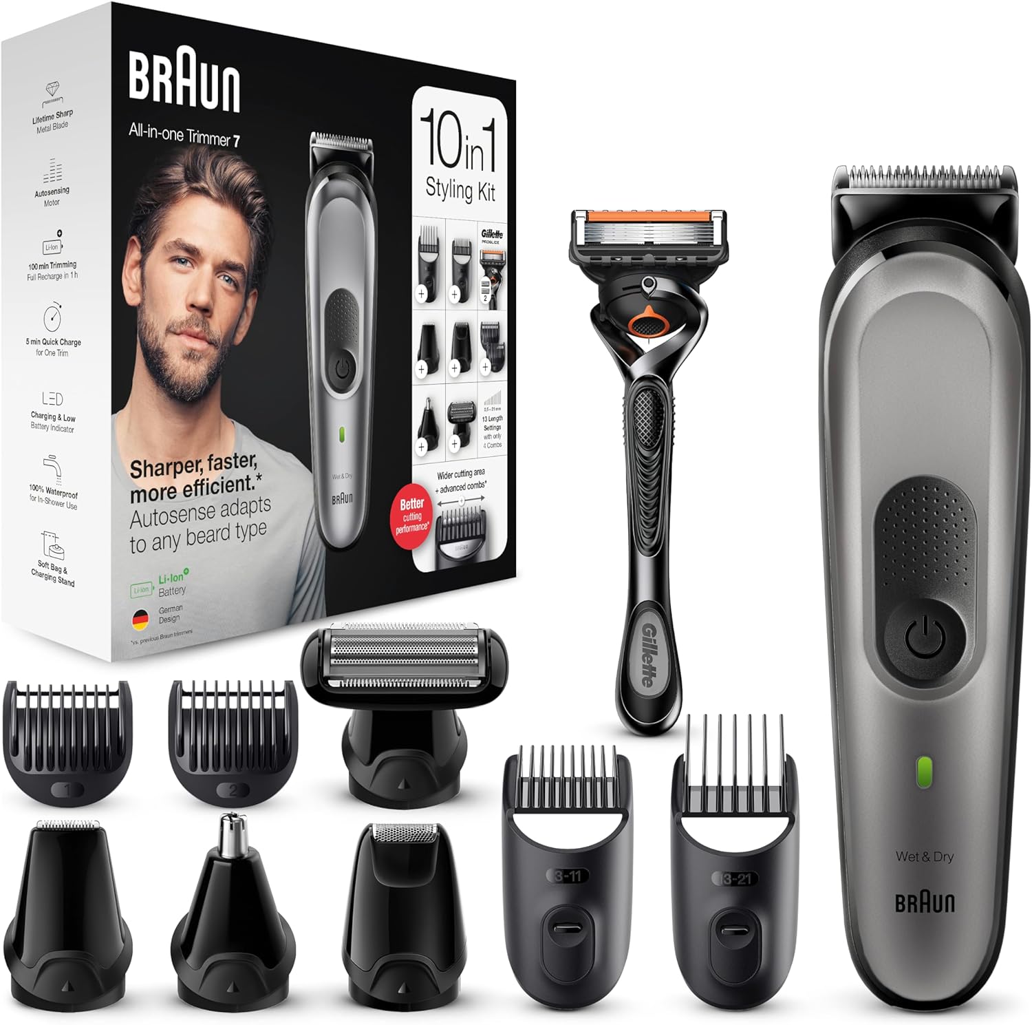 Braun: 10-in-1 Series 7 Grooming Kit for Men - Beard Trimmer, , Nose Trimmer - Dark Grey