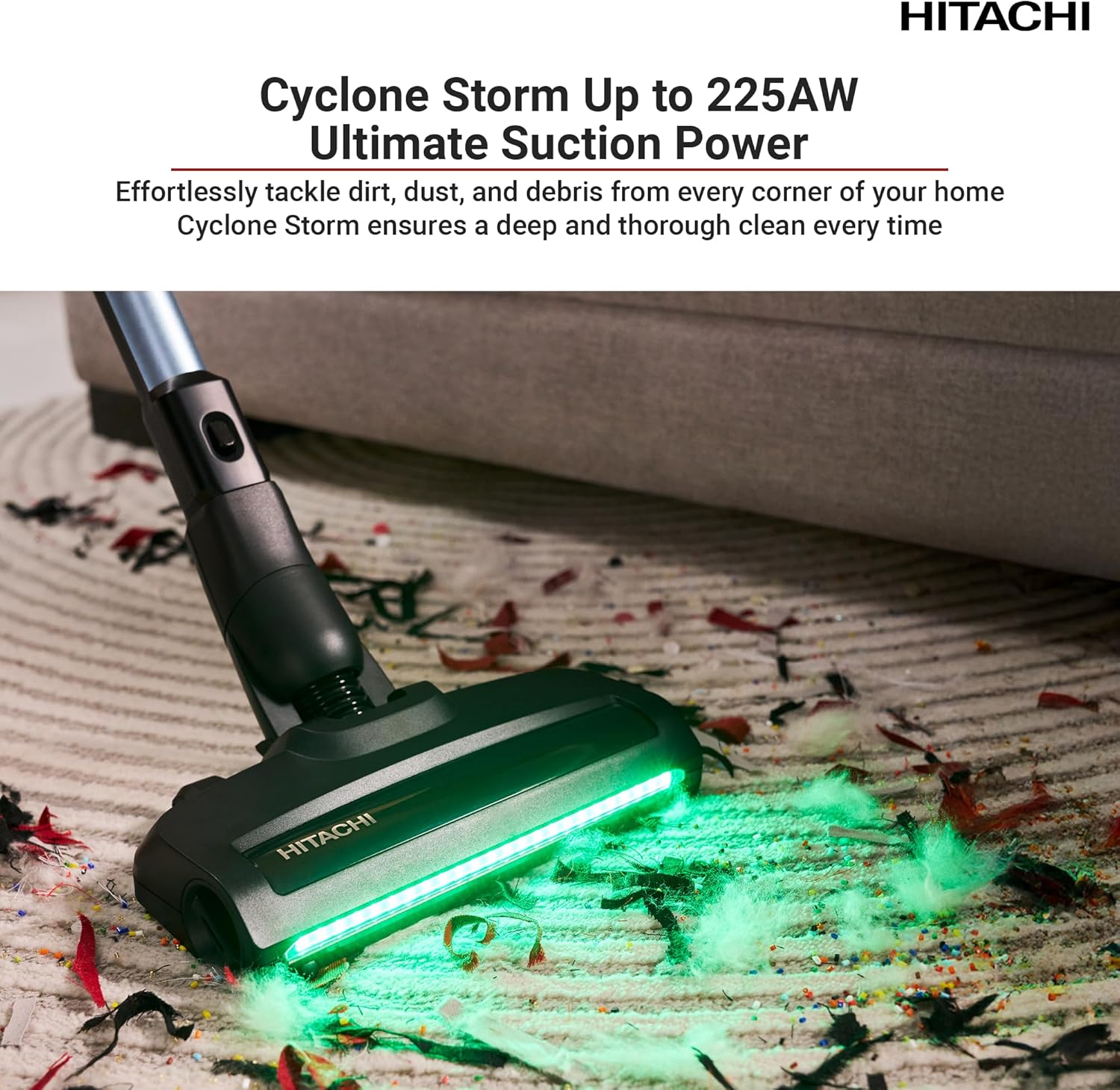 Hitachi PV-XHE4PLMBGAE Cordless Stick Vacuum | 225AW Cyclone Storm | 80-Min | Metallic Blue