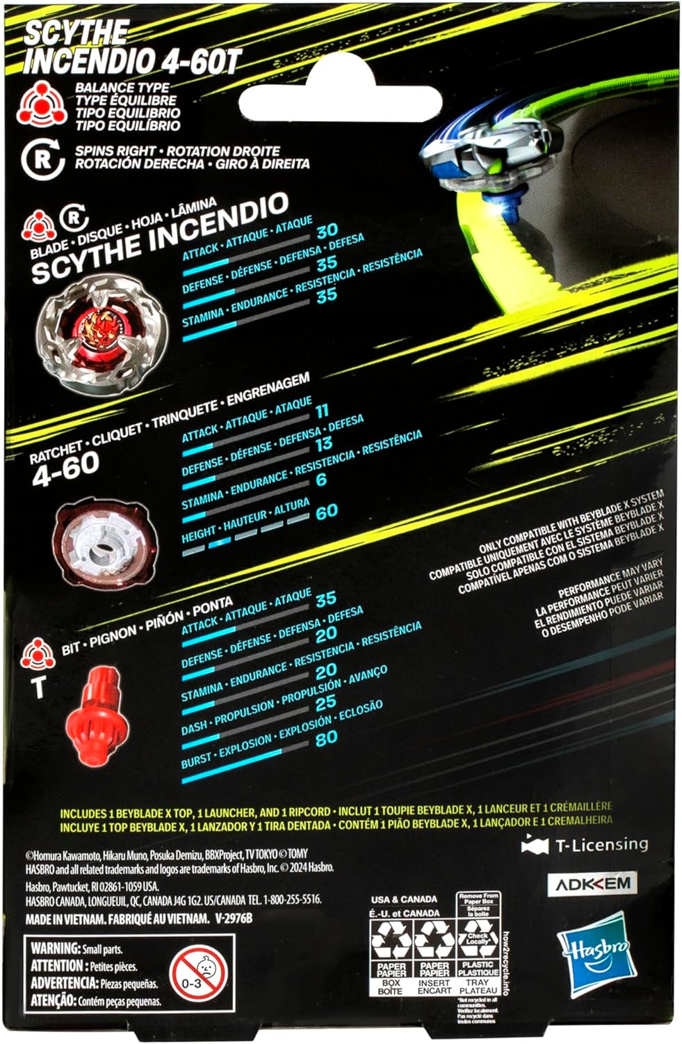 مجموعة Beyblade X – Scythe Incendio 4-60T سبينر التوازن ومطلق