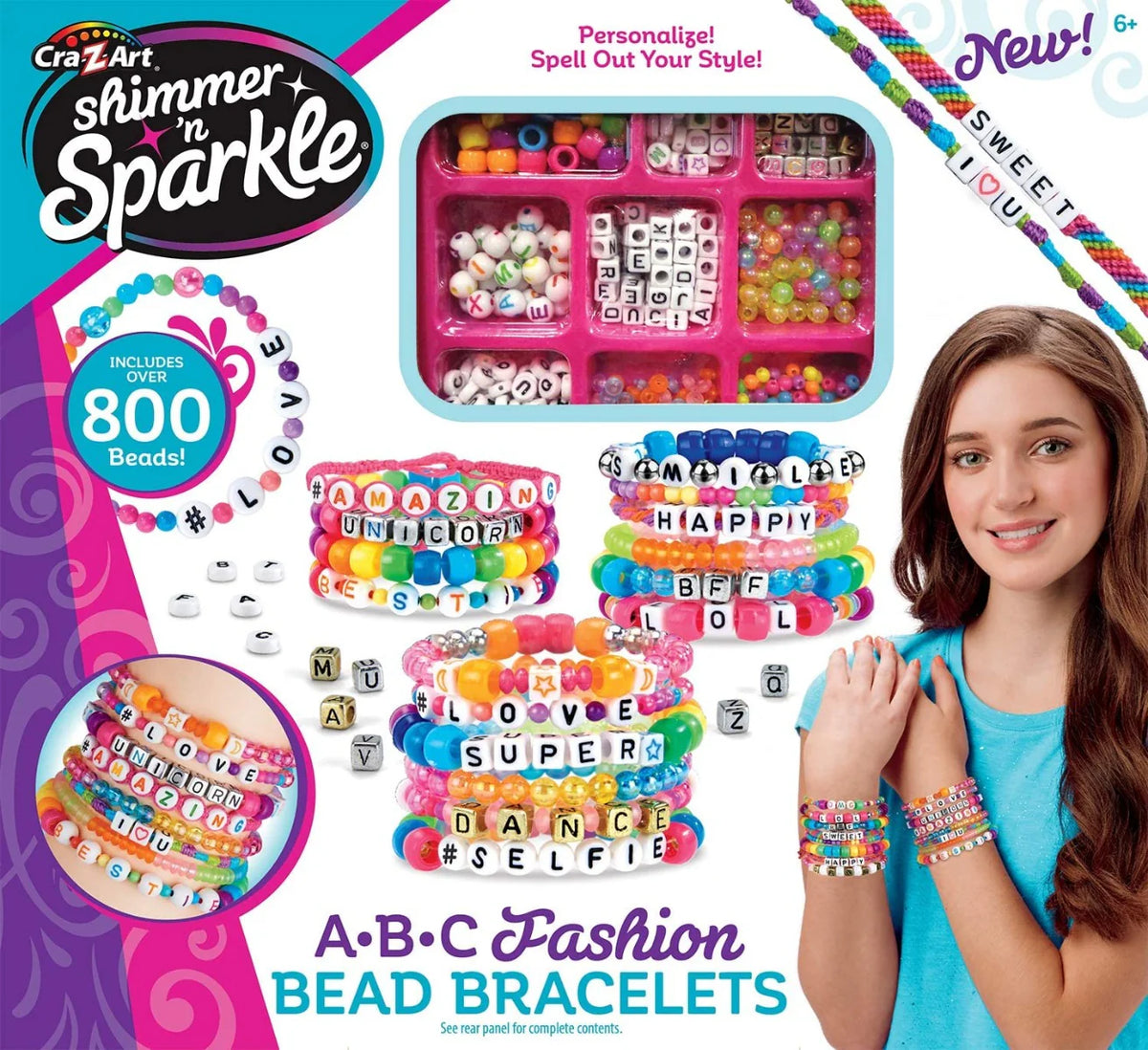 Cra-Z-Art – Shimmer n Sparkle مجموعة أساور خرز الأبجدية 800+