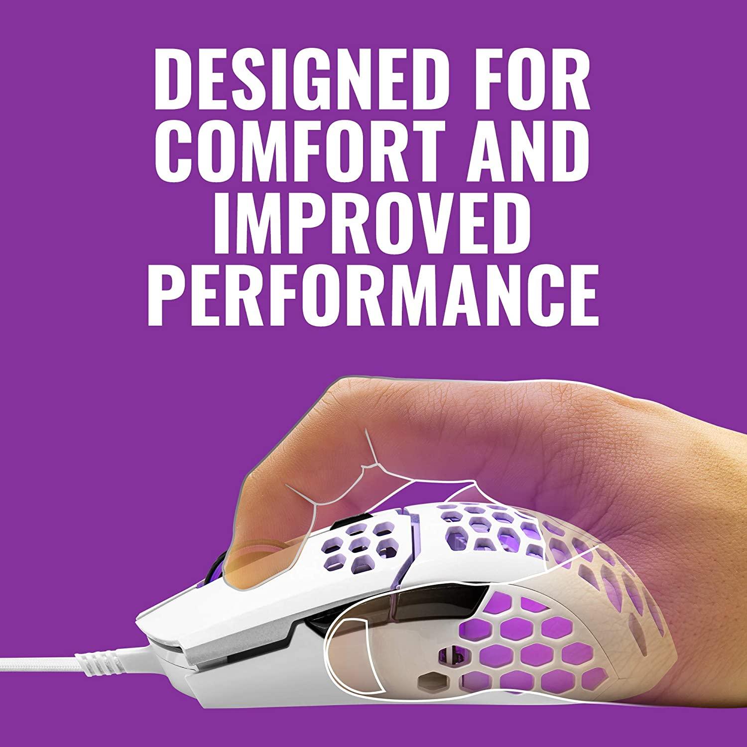 ماوس الألعاب Cooler Master MM711 Matte White RGB 60G مع ماوس ألعاب خفيف الوزن بدقة 16000 نقطة في البوصة