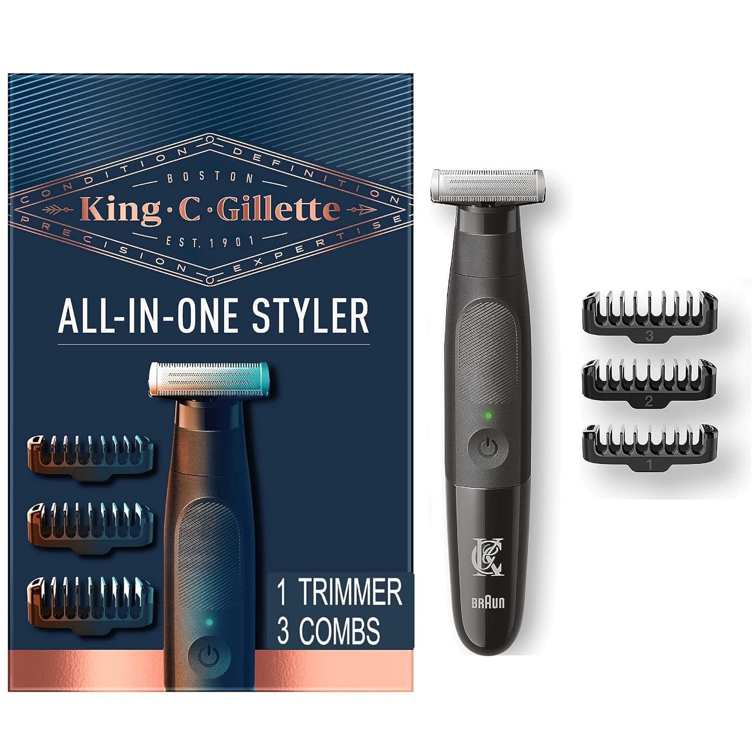 King C. Gillette All-in-One Stubble Trimmer: Cordless, Waterproof, 4D Blade - BLACK