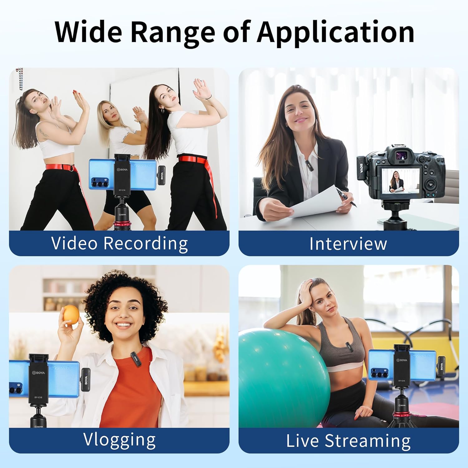 Boya Wireless Microphone System with 1 Receiver 2 Transmitters Charging Box