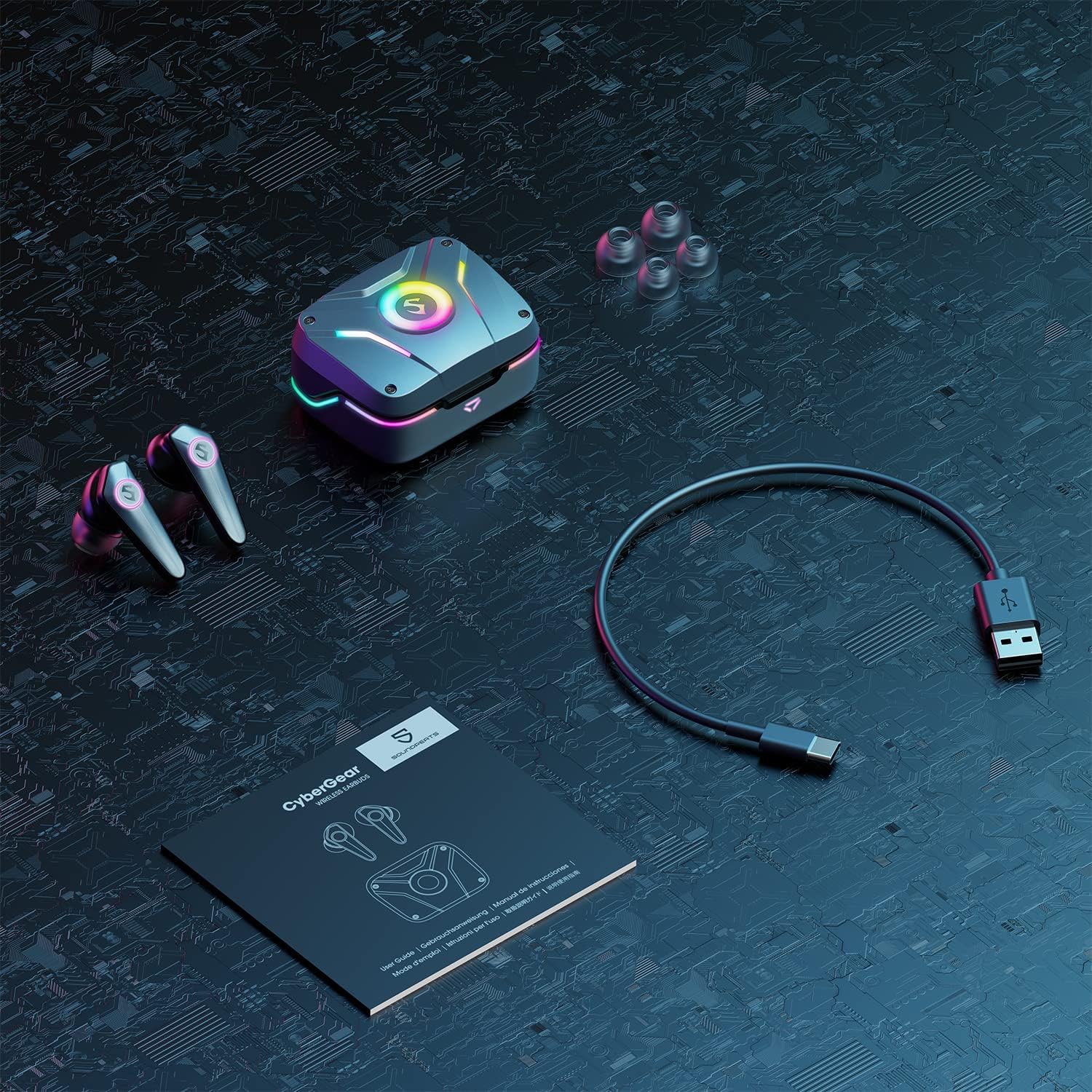 SoundPEATS CyberGear: بلوتوث 5.3، أضواء RGB، زمن انتقال منخفض، وقت تشغيل يصل إلى 26 ساعة - أسود