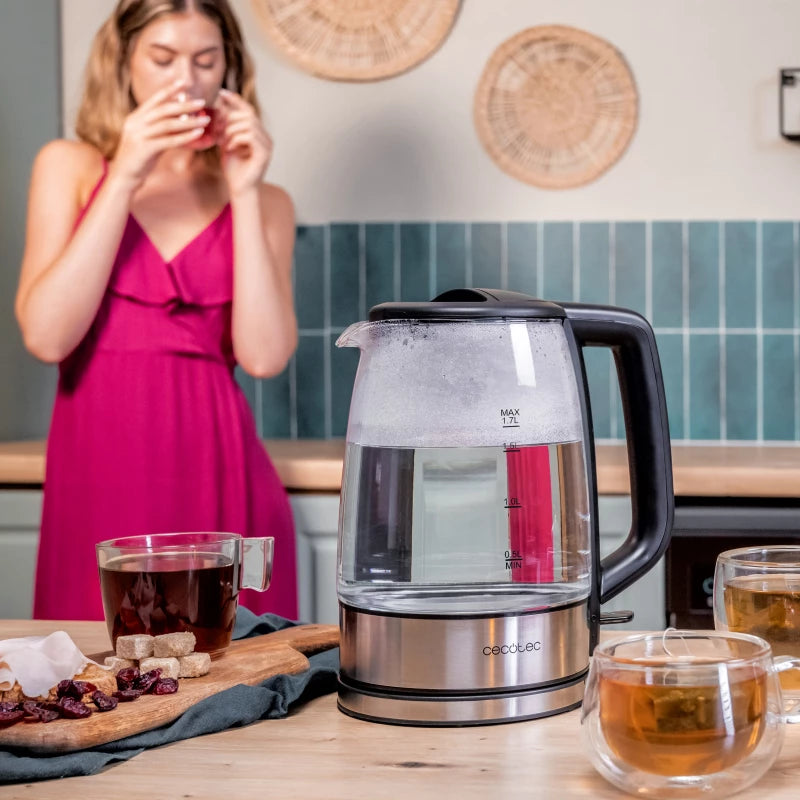 Cecotec ThermoSense 340 Clear 1.7L Glass Electric Kettle — LED, Pure Taste, Full Visibility