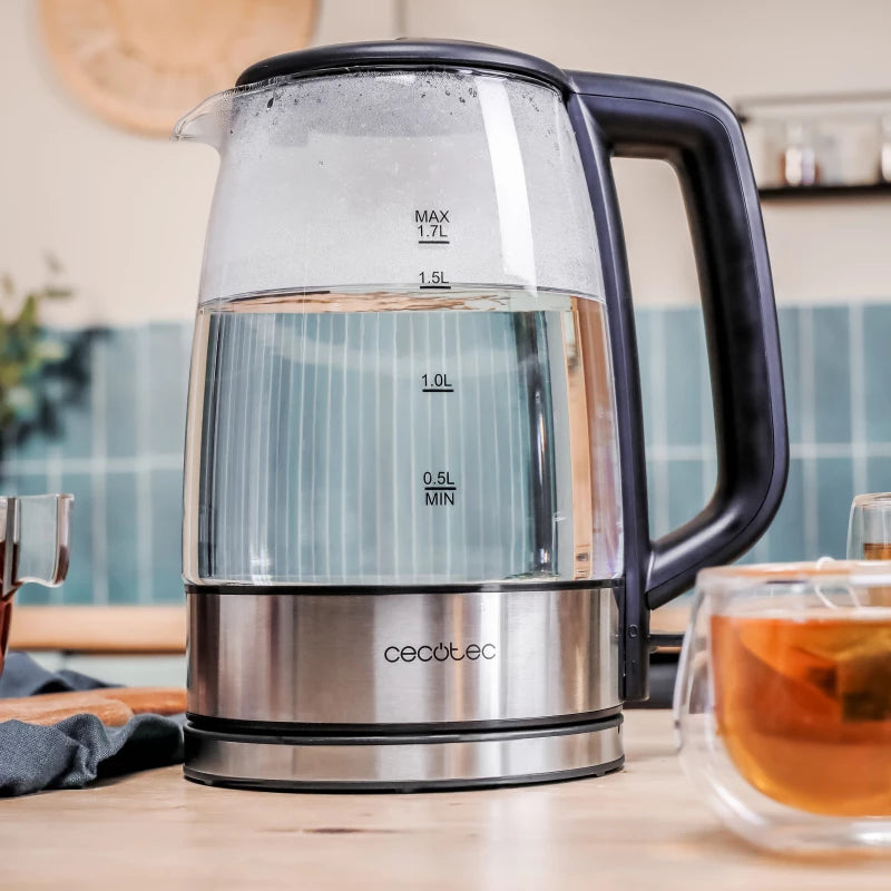 Cecotec ThermoSense 340 Clear 1.7L Glass Electric Kettle — LED, Pure Taste, Full Visibility