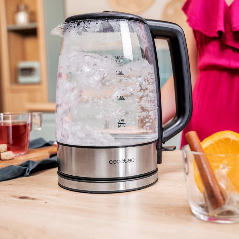 Cecotec ThermoSense 340 Clear 1.7L Glass Electric Kettle — LED, Pure Taste, Full Visibility