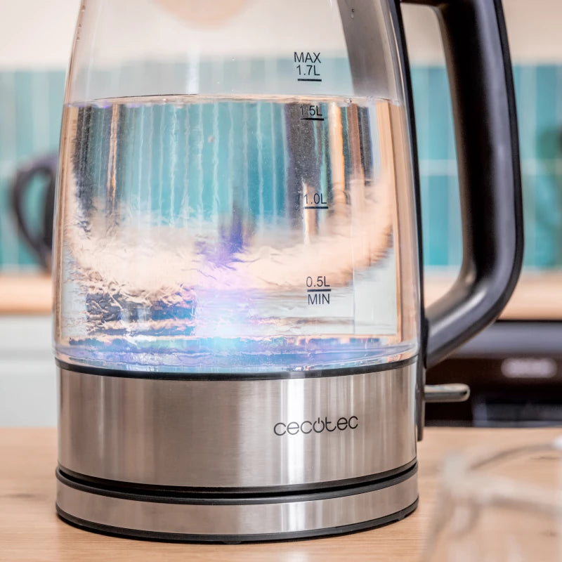Cecotec ThermoSense 340 Clear 1.7L Glass Electric Kettle — LED, Pure Taste, Full Visibility