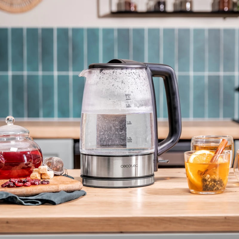 Cecotec ThermoSense 340 Clear 1.7L Glass Electric Kettle — LED, Pure Taste, Full Visibility