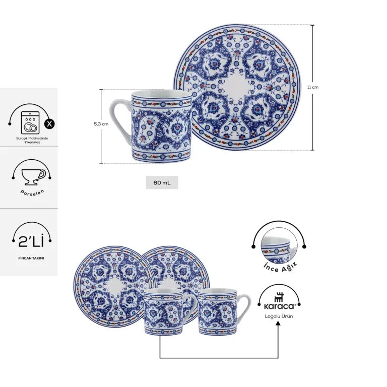 طقم فناجين قهوة كاراجا جولهانِه 80 مل - 2 قطعة