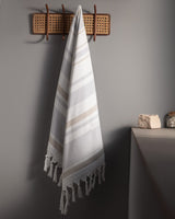 Madame Coco Raye Hammam Bath Towel – Natural Cotton Bath Towel with Refined Pattern in Blue & Beige