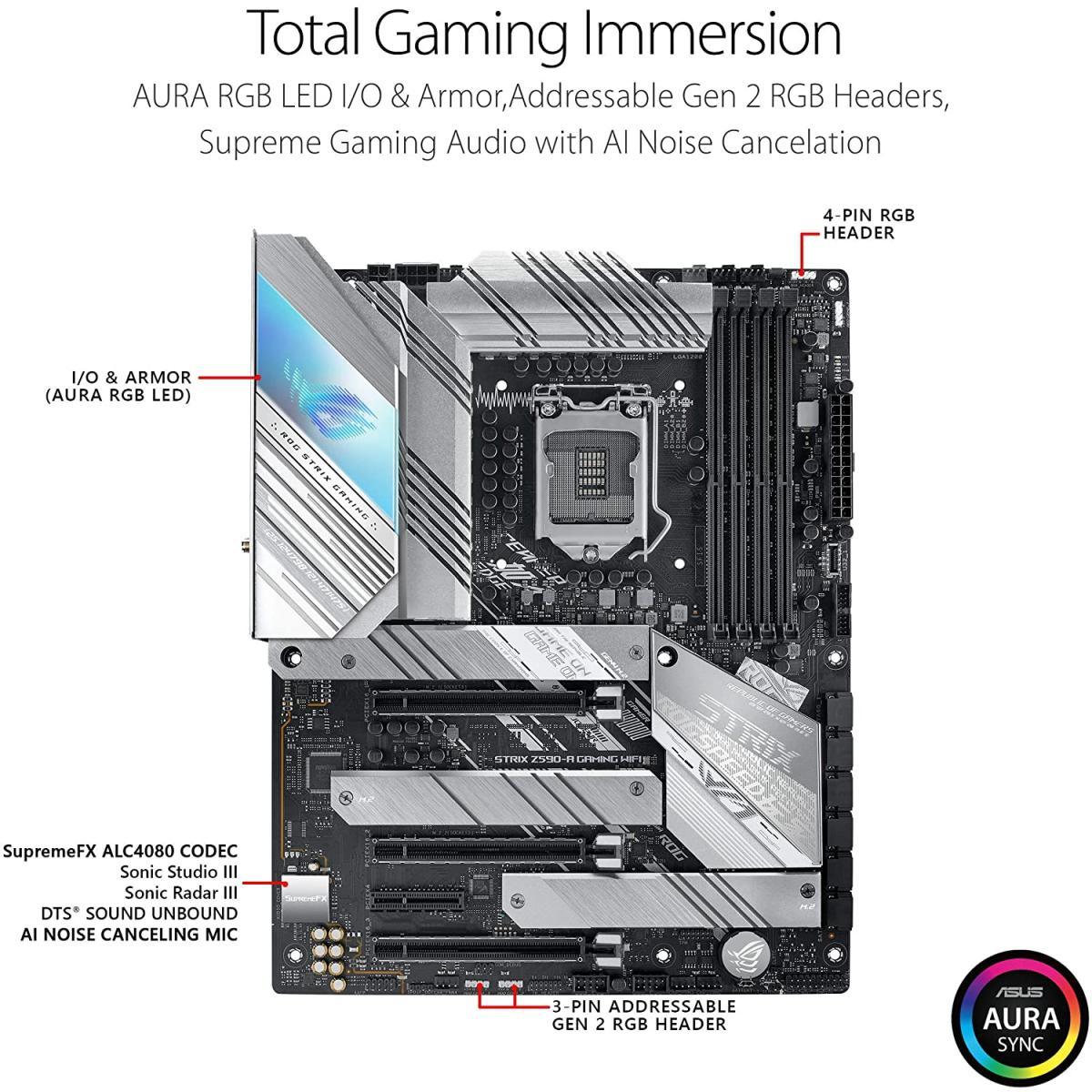 لوحة أم للألعاب ASUS ROG STRIX Z590-A WiFi 6 LGA1200 (Intel 11th/10thGen) ATX White Scheme PCIe 4.0، 2.5Gb LAN