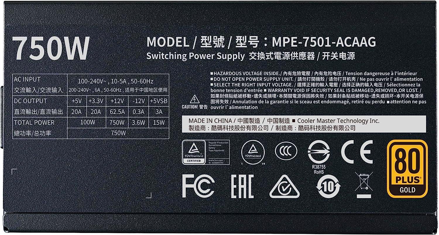Cooler Master MWE750 V2 Full Modular 80+ Gold Certified 750W Power Supply