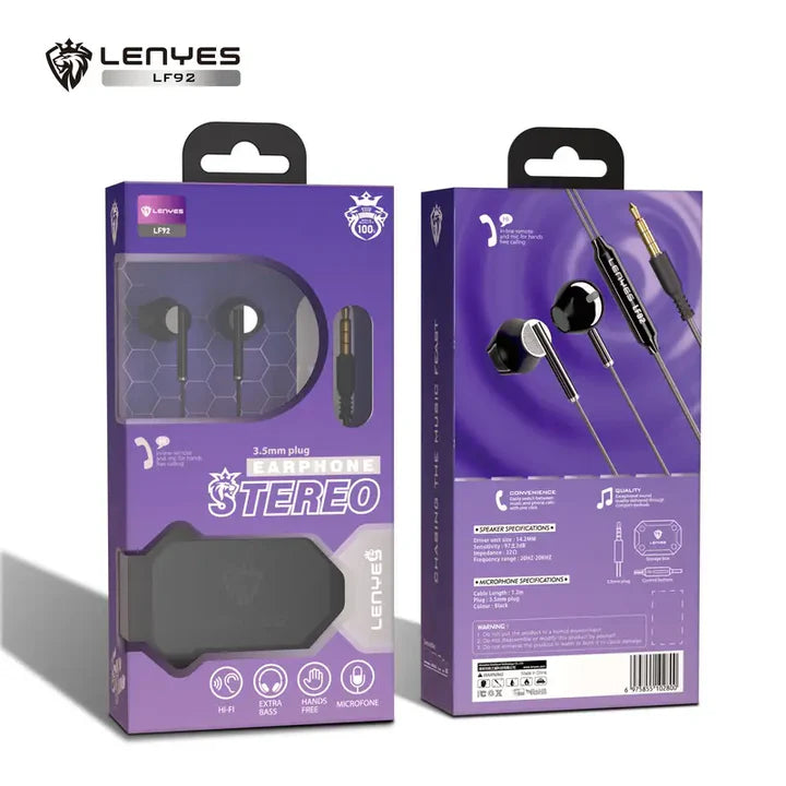 سماعات Lenyes LF92 سلكية – صوت ستيريو وراحة داخل الأذن