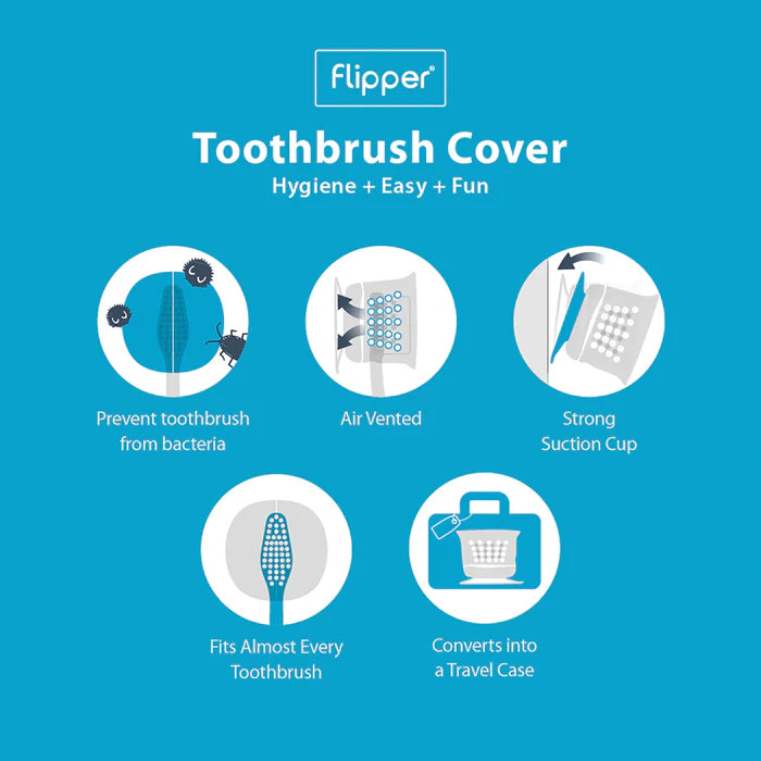 Flipper Kids Hygienic Toothbrush Holder with 1-Minute Timer - Owl Design (Blue)