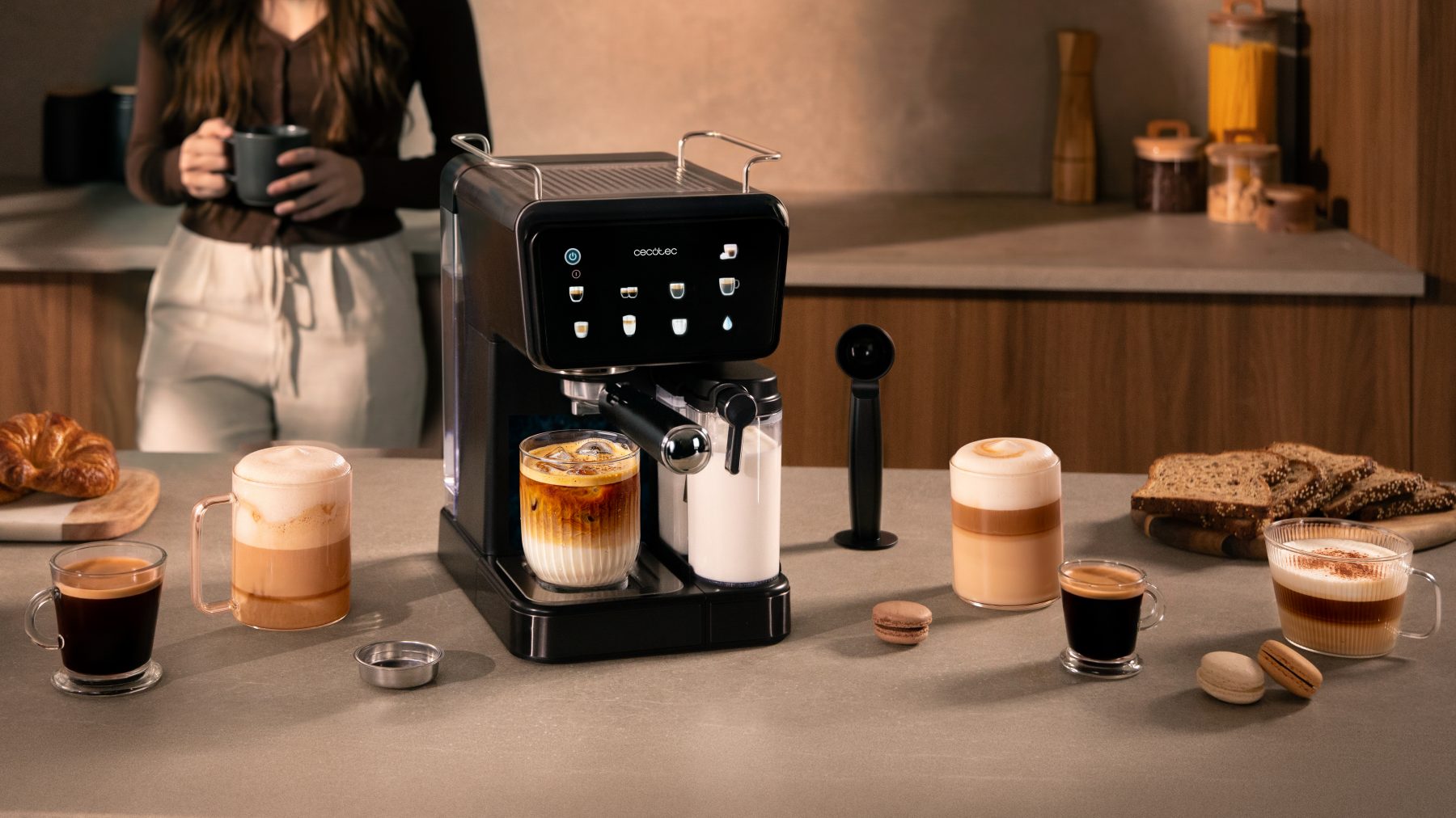 Cecotec Power Espresso Touch ColdBrew Latte Semi-Auto Coffee Machine 1350W 20 Bar
