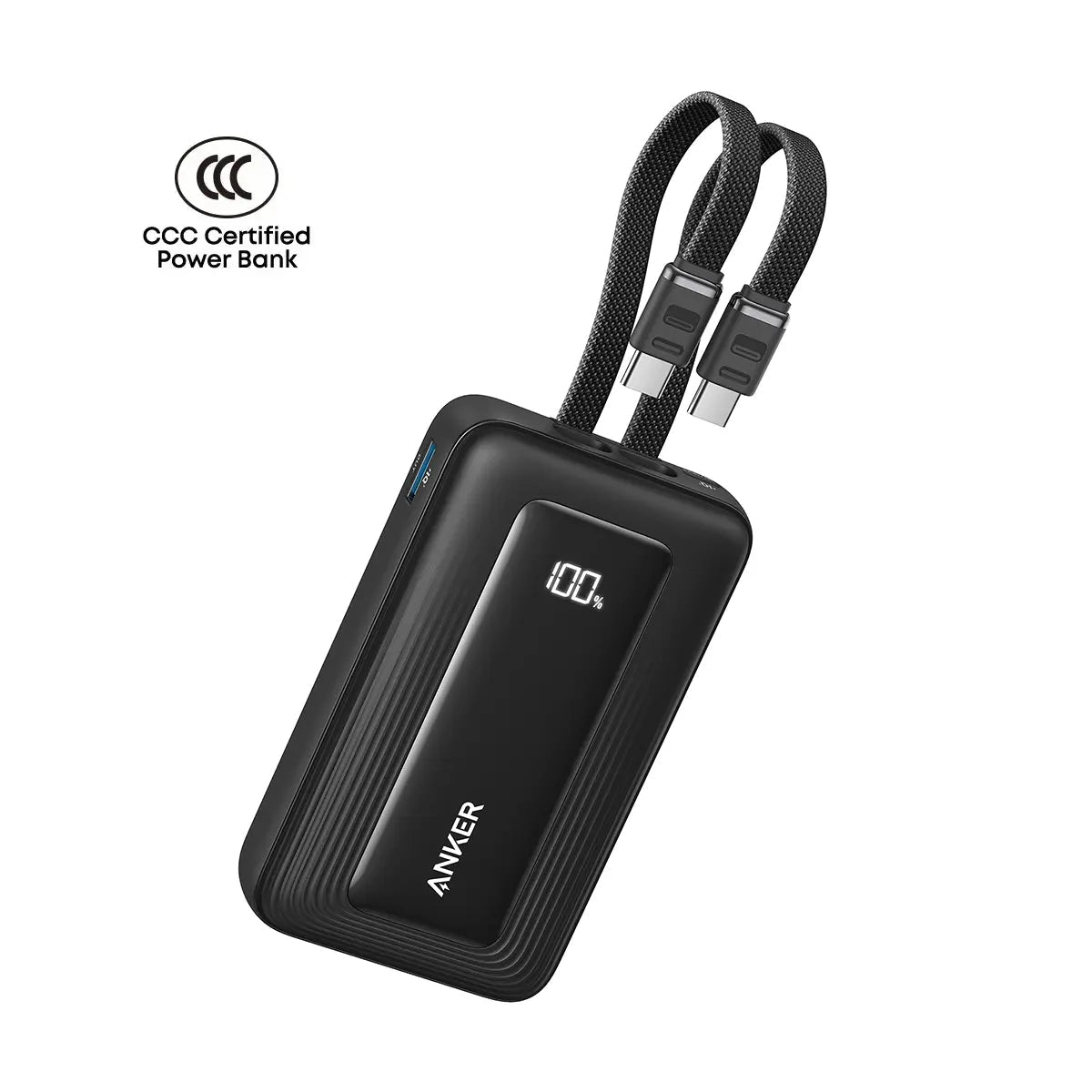 Anker Zolo Power Bank (10K, 35W, Built-In Dual USB-C Cables Black