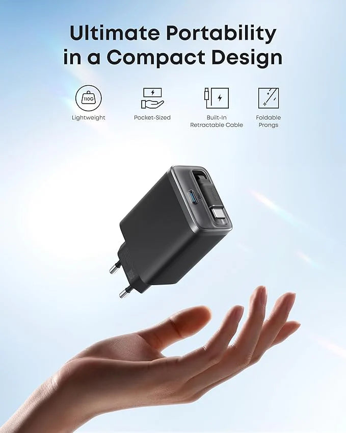 Anker Nano Charger 35W with Built-In Retractable USB-C Cable - Dual Port Fast Charger