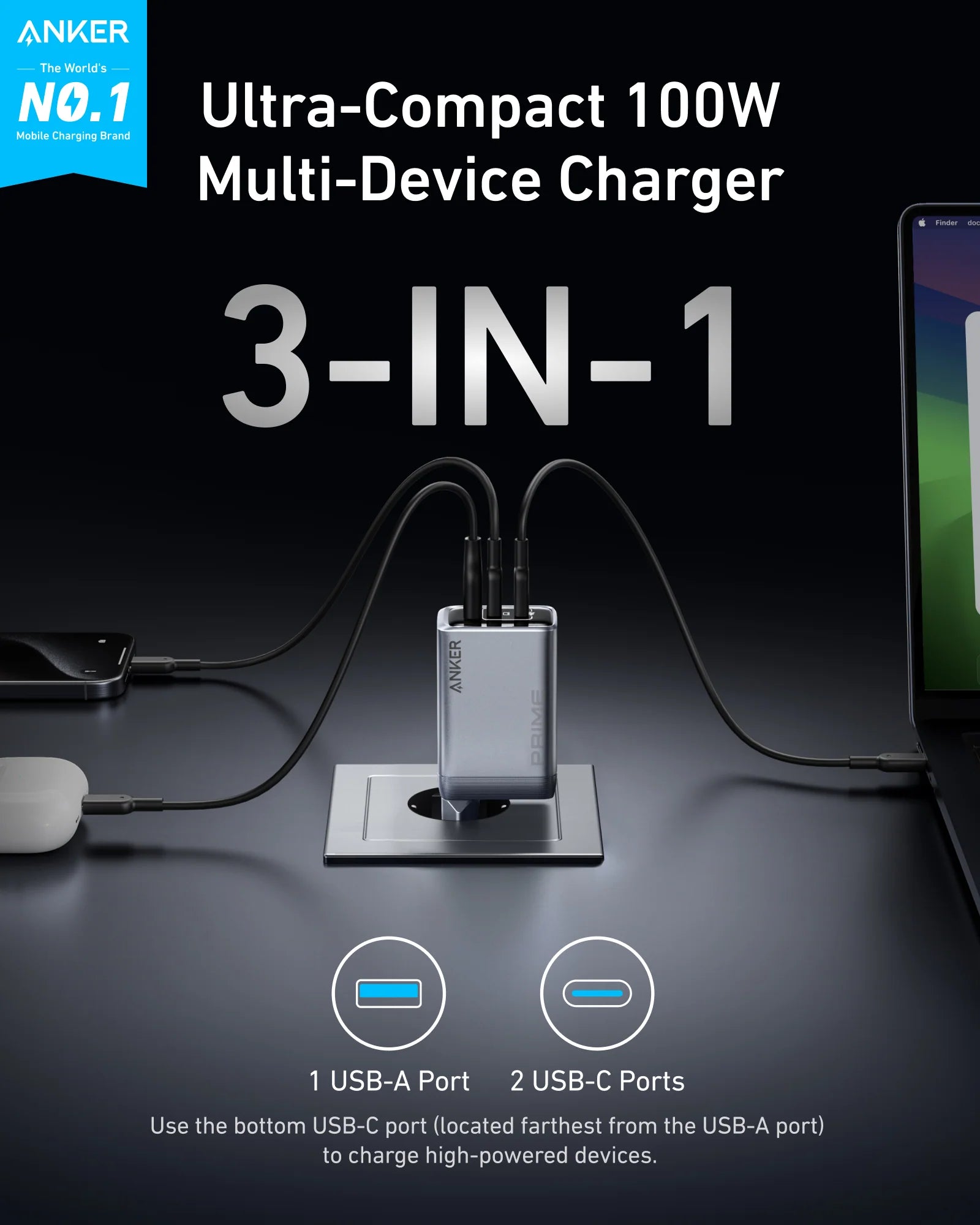 Anker Prime 100W GaN Charger – Fast Charging for 3 Devices