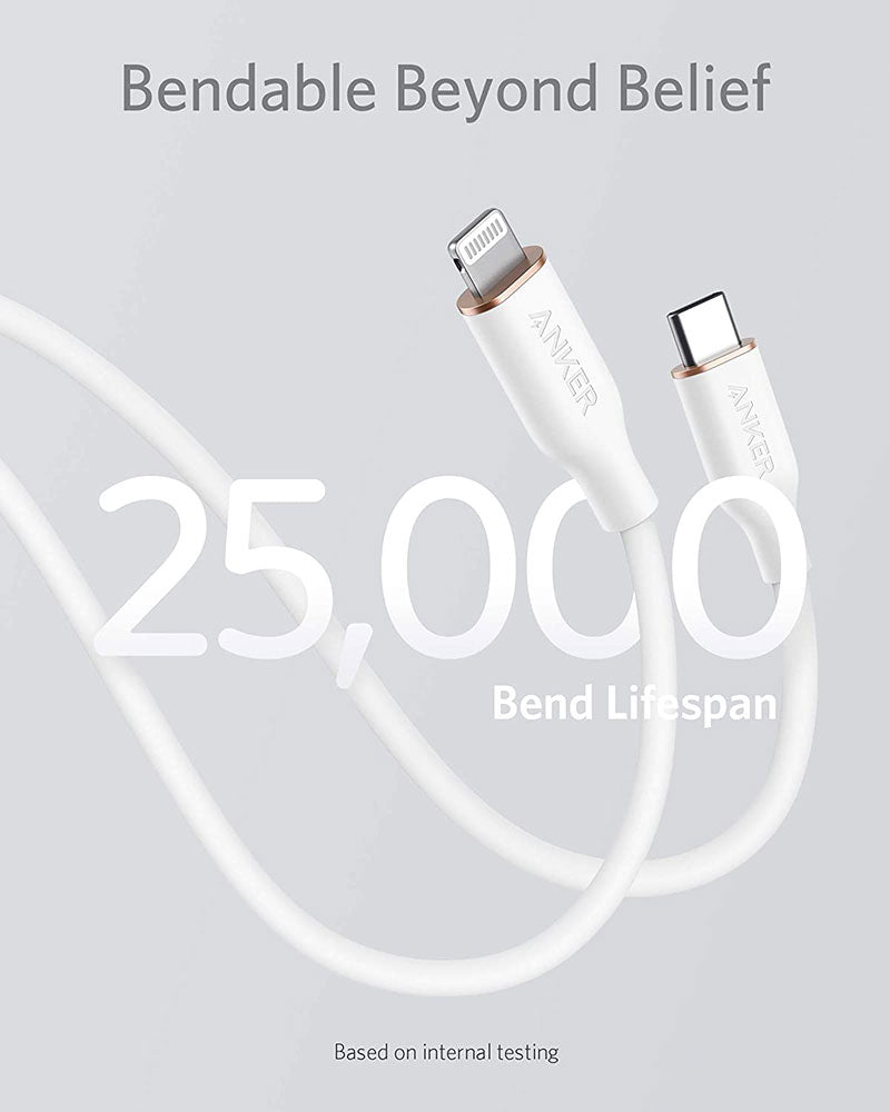 كابل Anker PowerLine III Flow USB-C مع موصل Lightning بطول 3 أقدام - أبيض