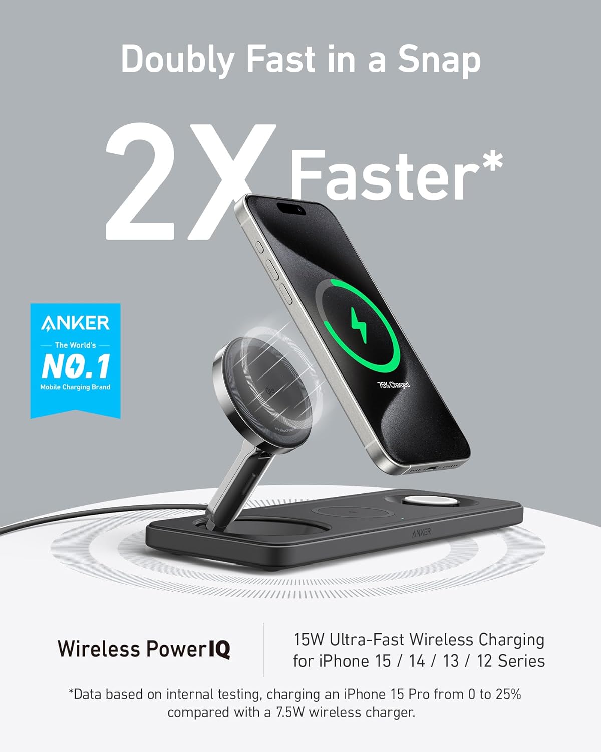 Anker Foldable 3 in 1 Qi2 Wireless Charger Fast & Reliable