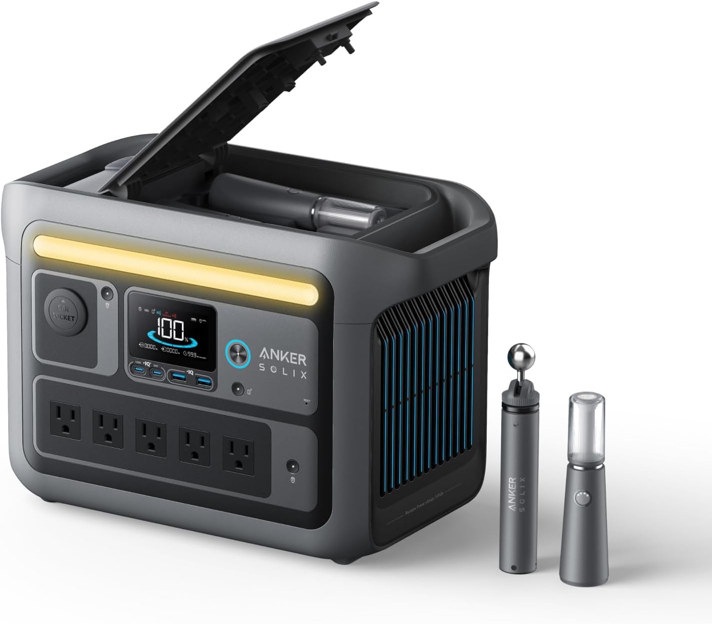 Anker SOLIX C800 Plus 1200W Portable Power Station with Camping Lights - Black