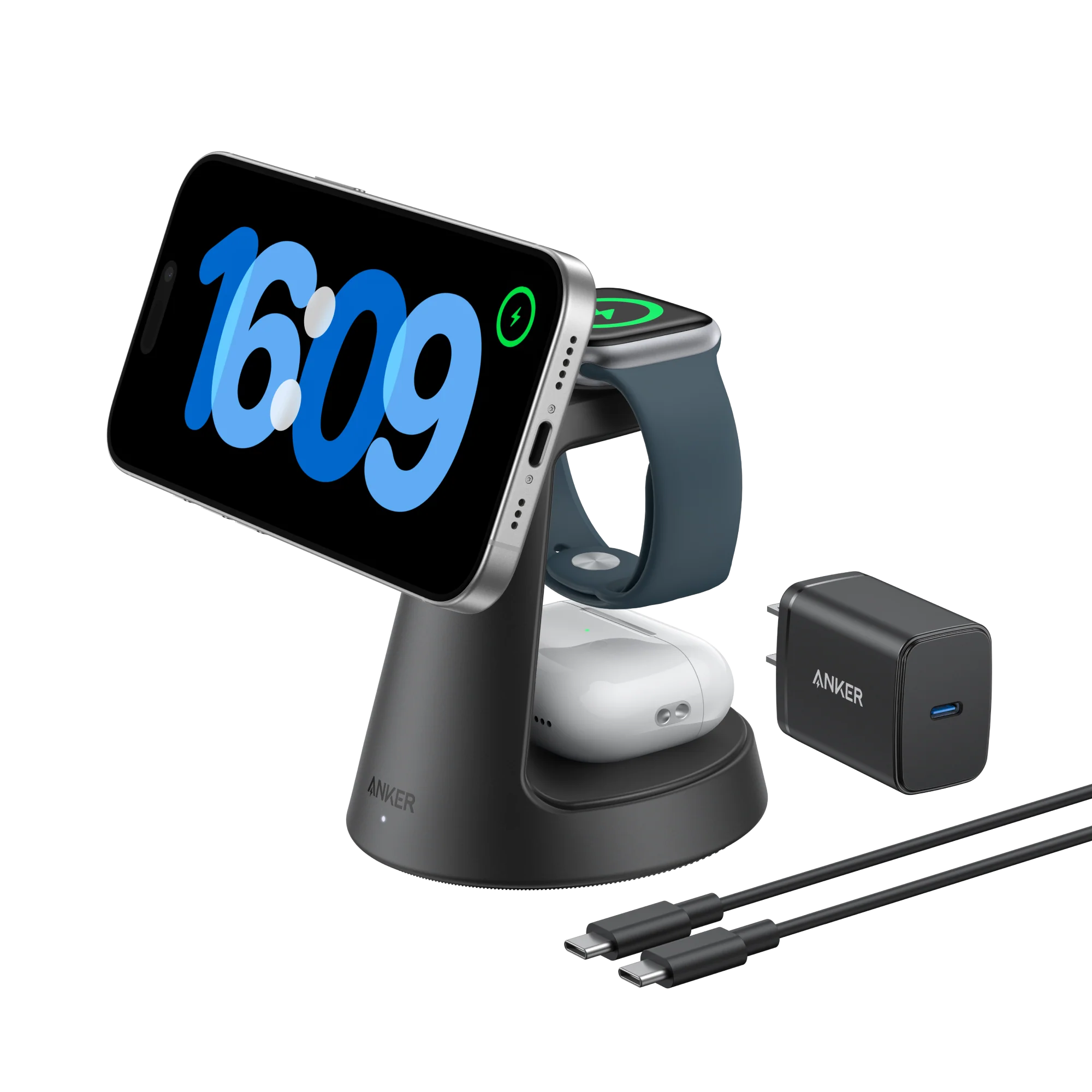 Anker MagGo 3-in-1 Wireless Charging Station – 15W Dock