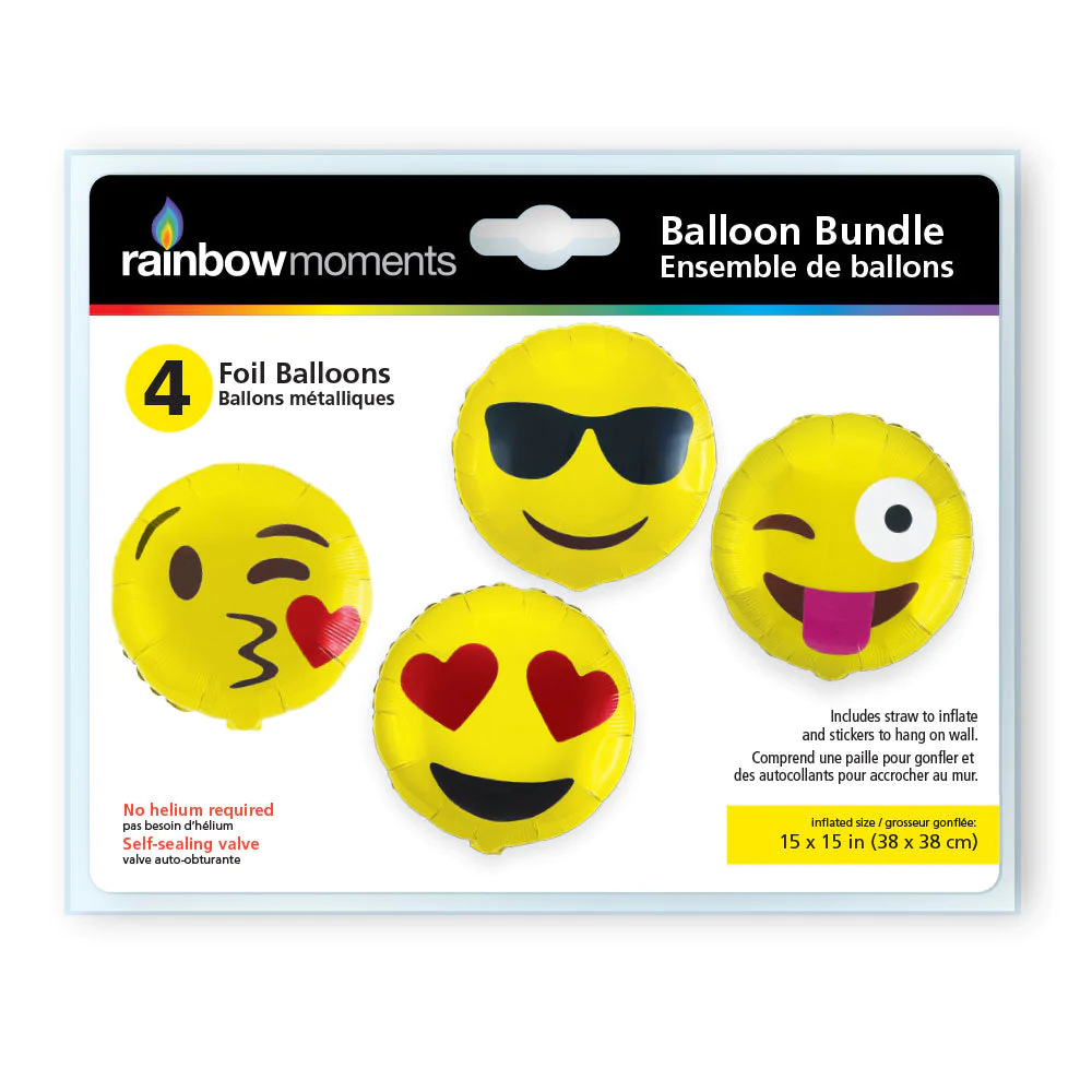 Rainbow Moments Foil Balloon Set, Emojis Design