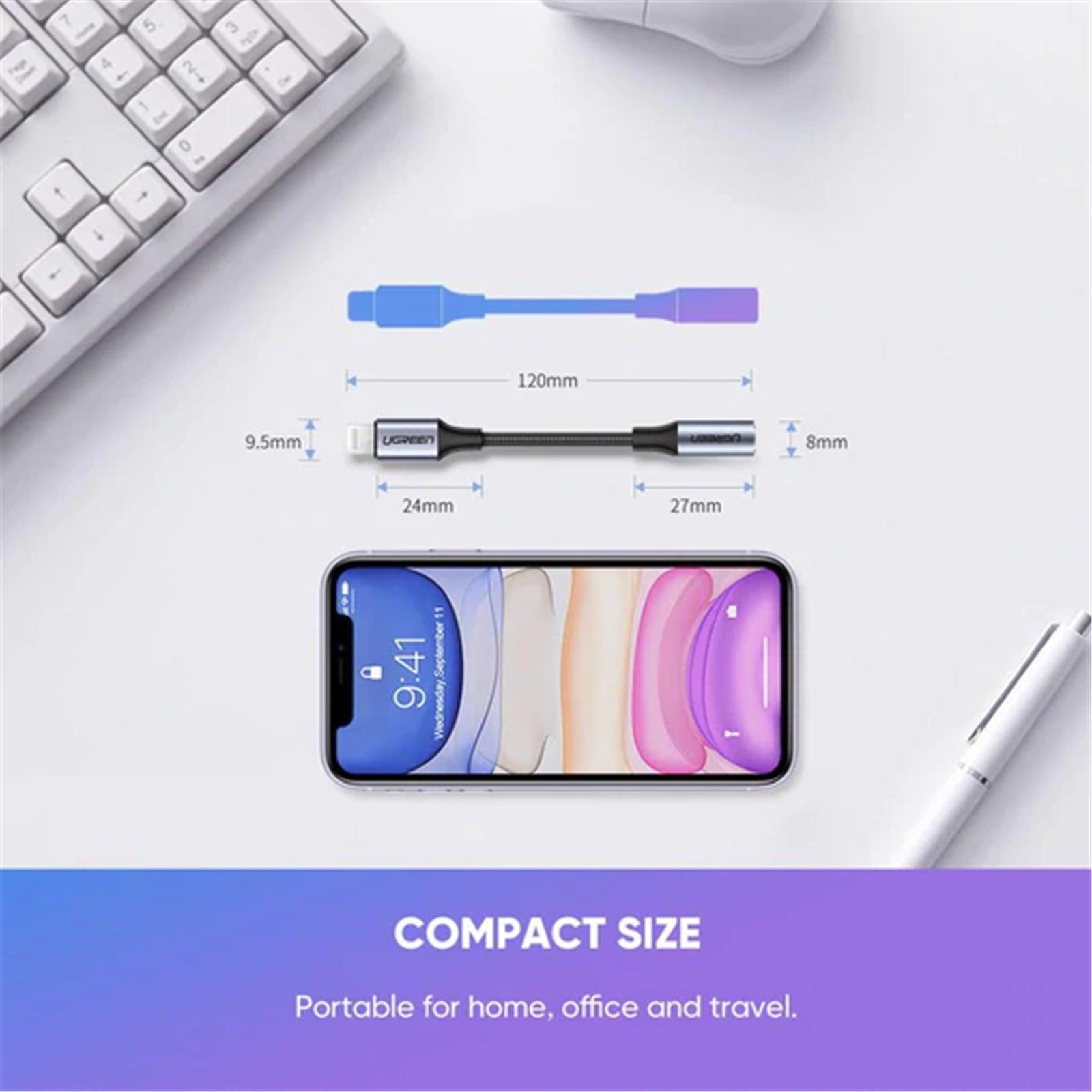 UGREEN Lightning M/F Cable, 10cm, Aluminum Shell, Braided