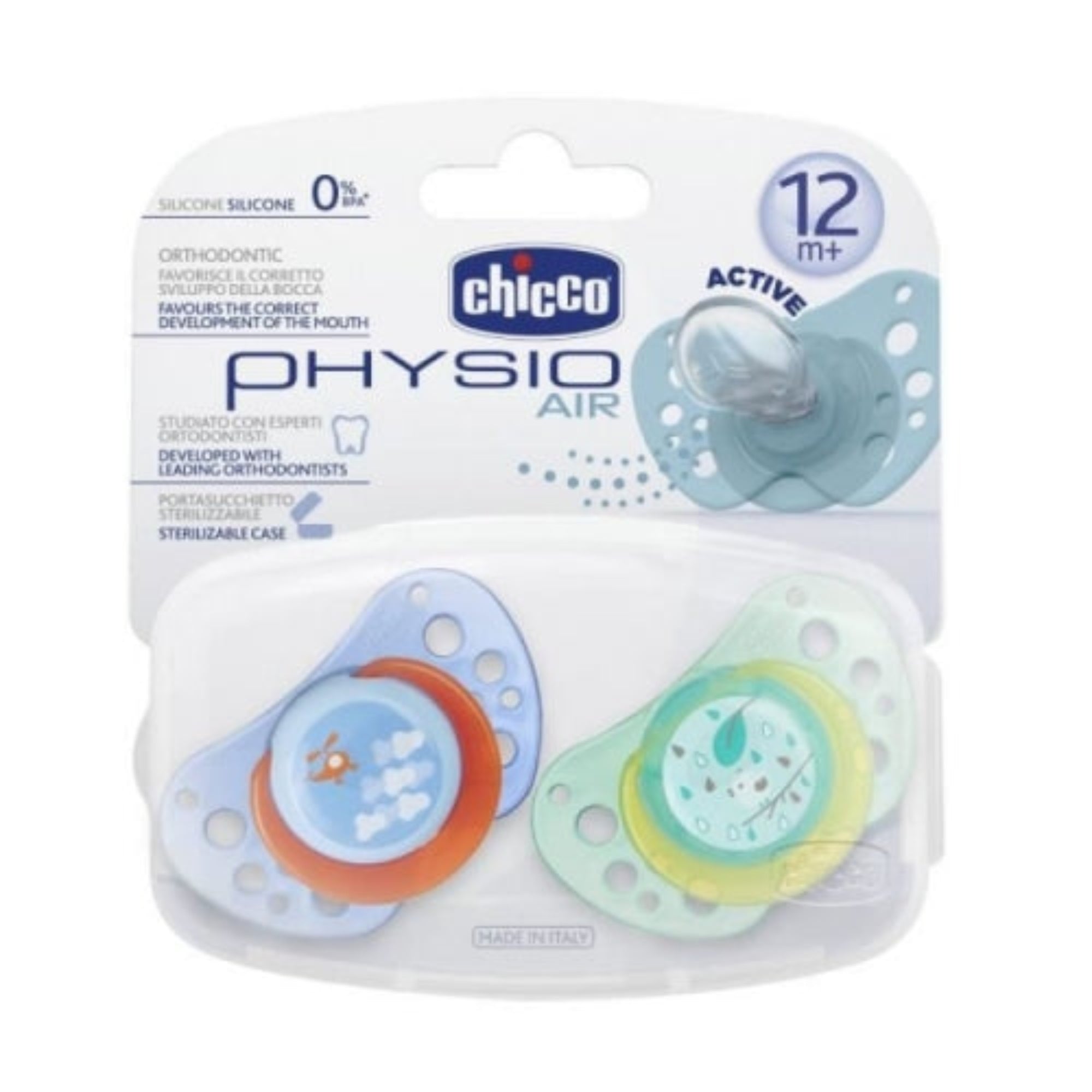Chicco Physio Air 12M+ Boy 2PCS Soother Skin-Friendly & Ventilated