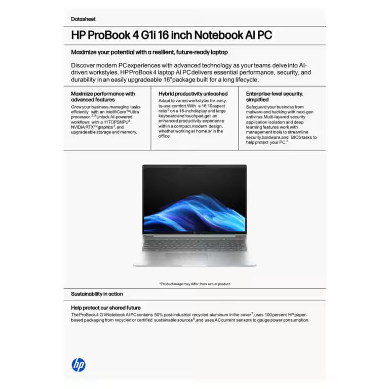 لابتوب HP ProBook 4 G1i 16″ – Intel Ultra 7 و24GB DDR5