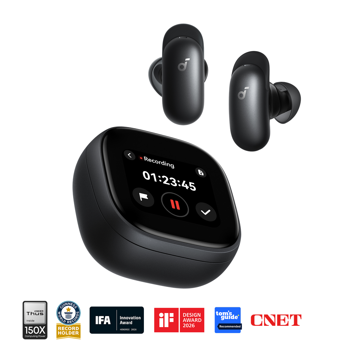 Anker Liberty 5 Pro Max Earbuds with AI Note-Taker Smart Case-Black