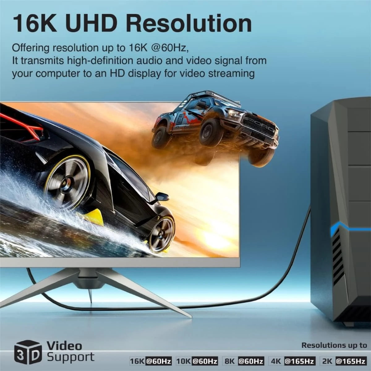 Promate DPLink-16K DisplayPort 2.0 Cable, Premium Ultra HD 16K@60Hz Video Display Cord, Gold Plated Connectors, 2m Super Slim Cable
